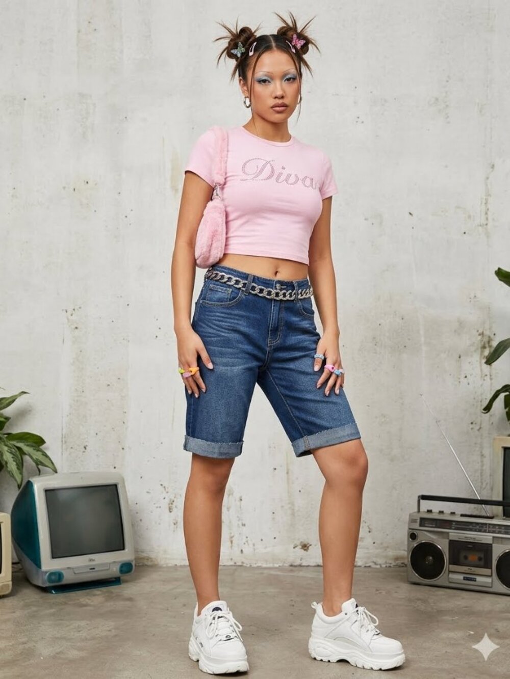 EU Tilt Huntington Flare Cuffed Bermuda Denim Jean Shorts